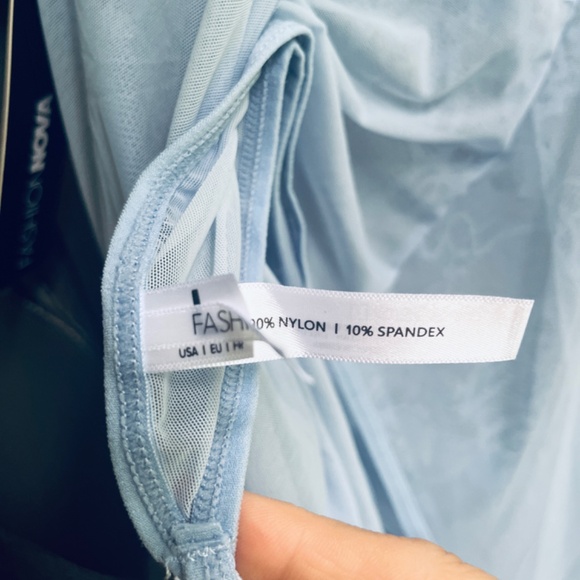 Fashion Nova Set Bundle Sheer Lace Blue Babydoll & Lace Khaki Pullover Bra Sz L - Picture 13 of 16